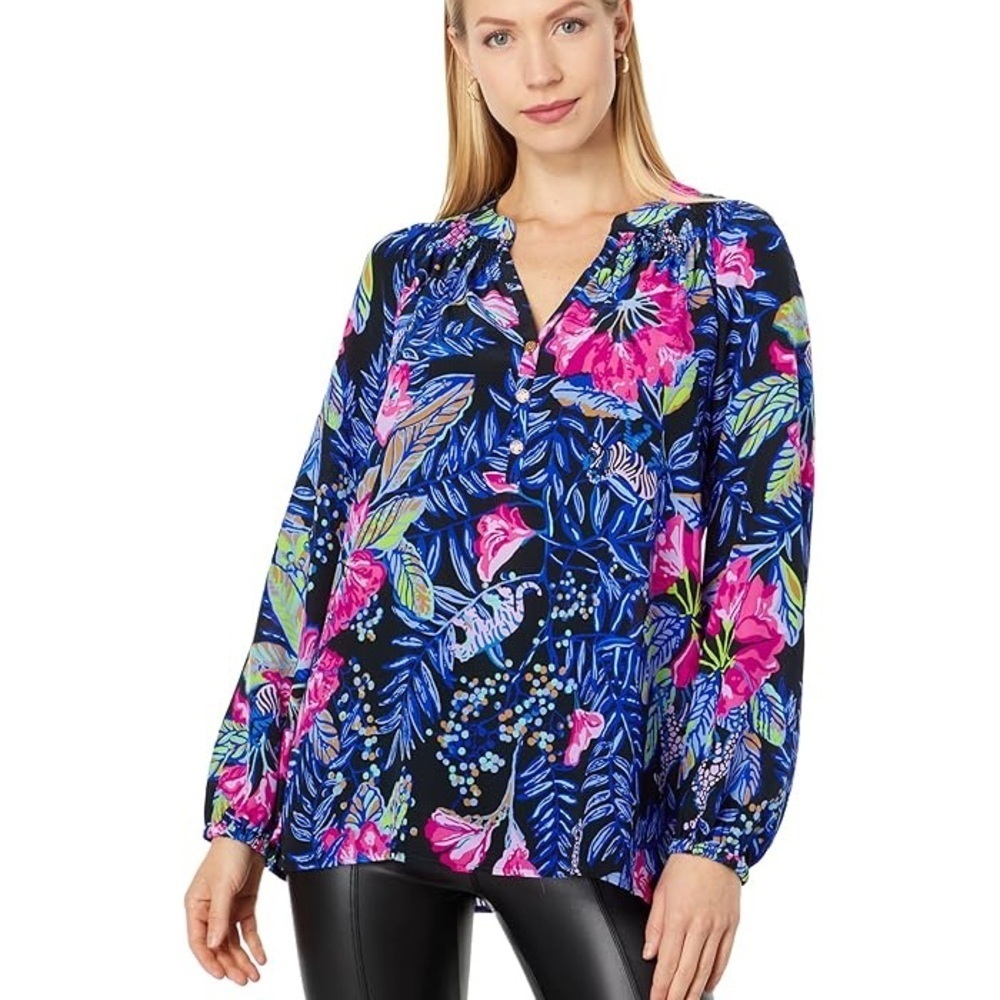 Lilly Pulitzer Elsa Long Sleeve Floral Silk Blouse